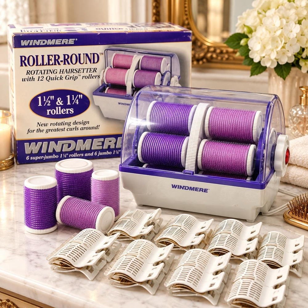Windmere Roller-Round Hot Rollers Hairsetter 12 Quick Grip Rollers Clips 1990s